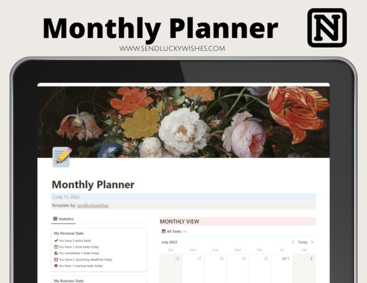 Monthly Planner Template for Notion - sendluckywishes